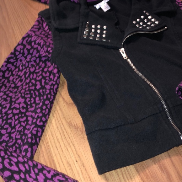 DISNEY D-SIGNED | GILRS COLORBLOCK STUDDED HOODED ANIMAL PRINT ZIP UP JACKET - Picture 2 of 8